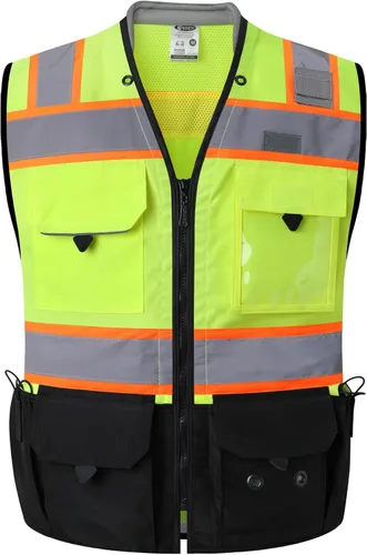 Miniatura 7 de JKSafety Hi-Vis Chaleco de seguridad unisex para topógrafos de alta visibilidad, resistente, con bolsillos internos, cumple con las normas ANSI/ISEA