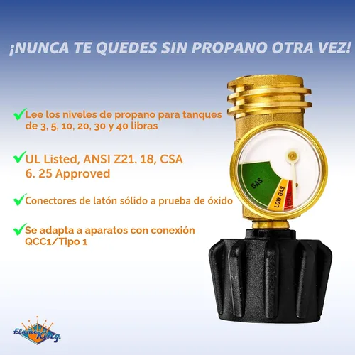 Miniatura 2 de Flame King - Indicador de nivel de tanque de propano, detector de fugas, manómetro de presión de gas codificado por color que brilla