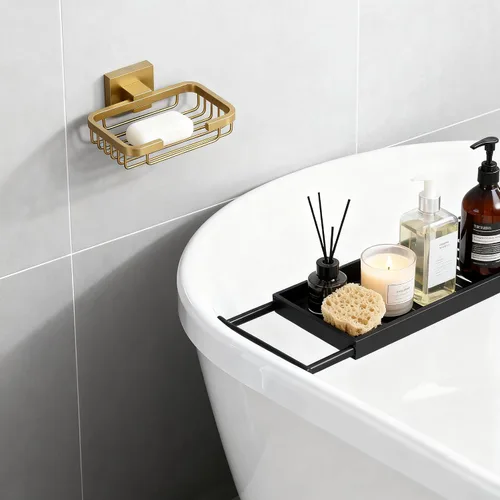 Miniatura 9 de SEIDO Jabonera dorada para ducha, soporte de jabón de acero inoxidable 304 con doble bloqueo, soporte de barra de jabón de montaje en pared