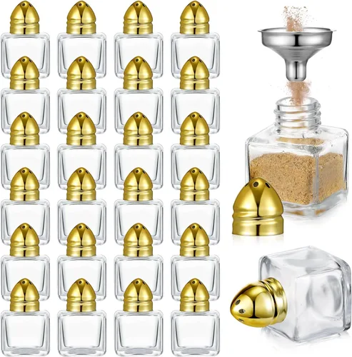 Miniatura 13 de Uiifan Juego de 12 piezas 0.5 oz de forma cúbica, pequeños saleros y pimenteros con tapas tonales, frascos de condimentos de vidrio transparente
