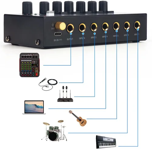 Miniatura 4 de Mezclador de sonido, mezclador de audio profesional, consola de tablero de sonido de bajo ruido, 6 canales, mezclador de línea estéreo para clubes