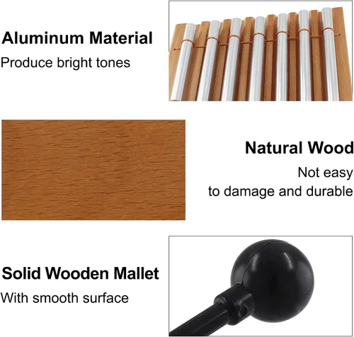 Miniatura 3 de Timbre de mano de 7 tonos, campana de meditación de madera, instrumento de percusión con mazo negro para gestión de aula de profesores, yoga