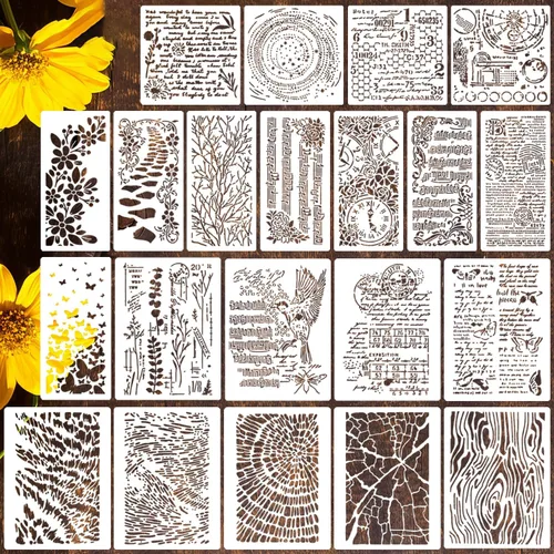Miniatura 9 de Plantillas para manualidades, plantillas de textura reutilizables para pintar, plantillas de fondo de 8x4 pulgadas, plantillas de dibujo