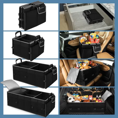 Miniatura 6 de Organizador de maletero con bolsa de enfriamiento aislada y a prueba de fugas incorporada, organizador de carga plegable para SUV con tiras