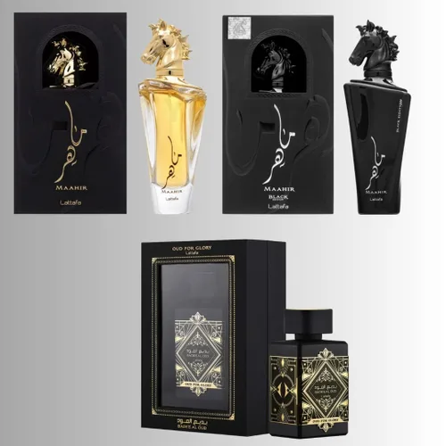 Miniatura 3 de Lattafa Set de regalo unisex de 3 piezas Eau de Parfum (Bade'e Al Oud Oud for Glory + Maahir + Maahir Black Edition para hombres) 3.4 onzas cada uno