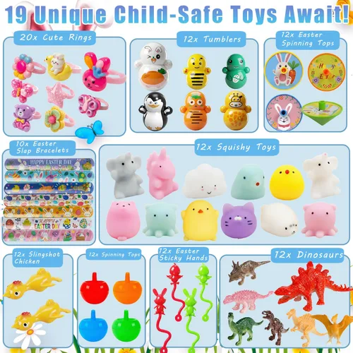 Miniatura 3 de SQZUWIT 200 piezas de rellenos de huevos de Pascua, rellenos de cestas esenciales, juguetes pequeños de miny, surtido a granel, regalo para niños