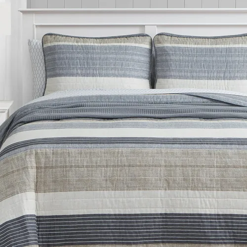 Miniatura 3 de Nautica Juego de edredón tamaño Queen, ropa de cama reversible con fundas a juego, juego de cama ligero para decoración de habitación a rayas