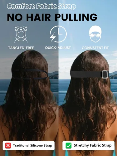 Miniatura 7 de Paquete de 2 gafas de natación de visión amplia, antiempañamiento y con correa de tela de comodidad UV, sin fugas, para adultos, hombres, mujeres
