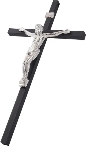 Miniatura 4 de VINETEN Crucifijo - Cruz de pared Cruces católicas delgadas de metal negro Decoración de pared de crucifijo para tu hogar, 8 pulgadas