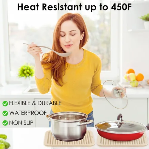 Miniatura 2 de QPIX DIGITAL Paquete de 4 salvamanteles de silicona para platos calientes, grandes y resistentes al calor, almohadillas calientes para cocina