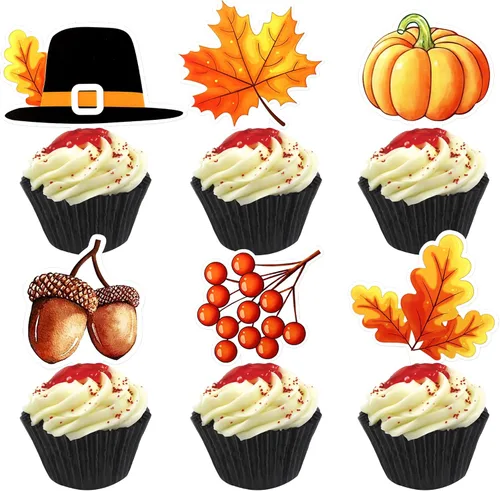 Miniatura 16 de Ercadio Paquete de 24 adornos de calabaza para cupcakes con purpurina de cosecha de otoño, calabaza, cupcakes, decoraciones para calabaza, tema
