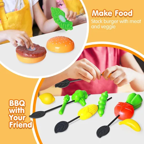 Miniatura 5 de Juego de parrilla de barbacoa de 79 piezas para niños, juego de cocina con aerosol realista, luz y sonido, juguete interactivo para niños y niñas