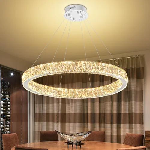 Miniatura 18 de Araña de Cristal LED Moderna Regulable de 8" Anillo Dorado Luminarias Colgantes para Isla de Cocina Comedor Sala de Estar