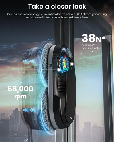 Miniatura 5 de BNZ Robot Limpiador de Ventanas Inteligente, Limpiador de Ventanas con Turbo Doble y Doble Espray Automático con Múltiple Sistema de Seguridad