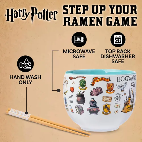 Miniatura 3 de Silver Buffalo Harry Potter Icons - Tazón de cerámica para fideos ramen y arroz con palillos, apto para microondas, 20 onzas Harry Potter Hogwarts