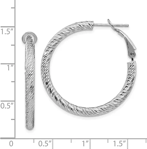 Miniatura 3 de Juego de aretes de aro redondos de oro blanco de 10 quilates, 3 x 25 pulgadas, con parte trasera omega, Oro blanco