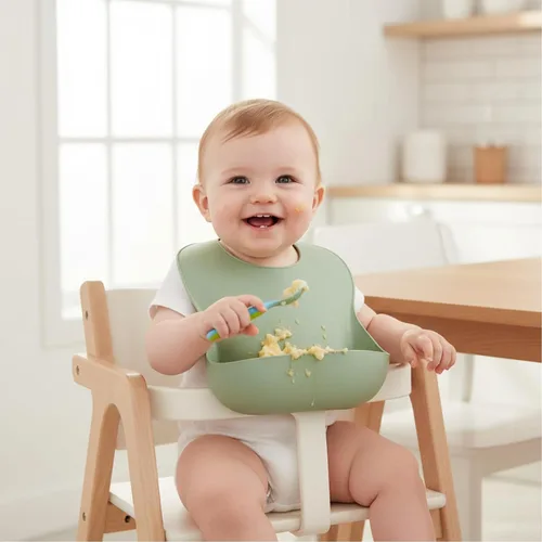 Miniatura 7 de PandaEar Set of 3 Silicone Baby Bibs Waterproof, Soft, Unisex, 10-72 Months Marrón/Azul/Verde