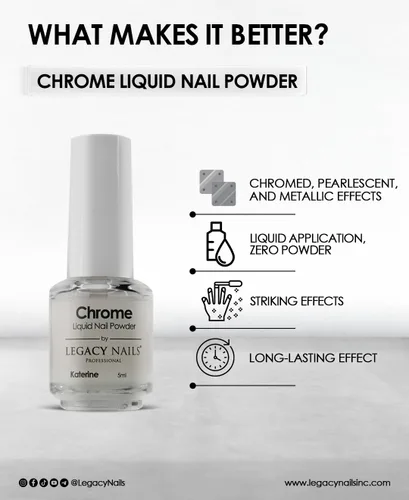 Miniatura 2 de LEGACY NAILS Polvo líquido profesional para uñas CROMADO - ALANA 0.2 fl oz - Revela la magia de los efectos iridiscentes, nacarados y metálicos - Di