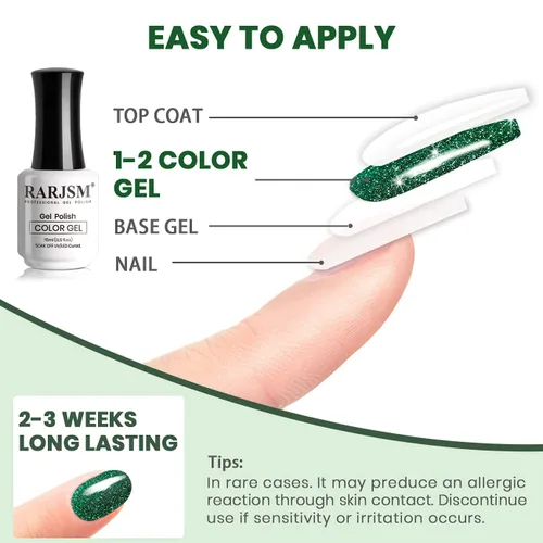 Miniatura 6 de RARJSM Esmalte de uñas de gel con purpurina verde, esmalte de gel reflectante con destellos de purpurina y diamantes, esmalte de uñas de gel