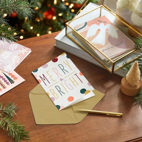 Miniatura 2 de Hallmark Surtido de tarjetas de Navidad en caja boho (16 tarjetas y sobres) rosa pastel, morado, verde esmeralda, paloma