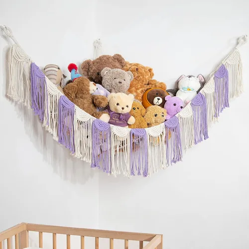 Miniatura 7 de Amdermi Hamaca de animales de peluche, red colgante de esquina para organizador de juguetes, sala de juegos, hamaca de juguete de animales de Crema