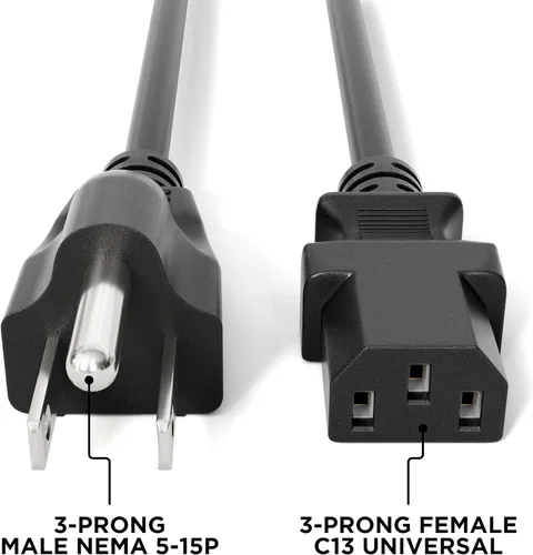 Miniatura 5 de Cable de alimentación de CA de 3 clavijas para computadora, médico, servidor y escritorio, cable de alimentación de 3 clavijas de 1 pie - Cable