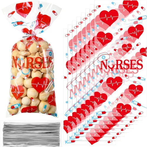 Miniatura 8 de Paquete de 100 bolsas de regalo para la semana de las enfermeras, bolsas de dulces de enfermería, bolsas de regalo médico, bolsas de regalo
