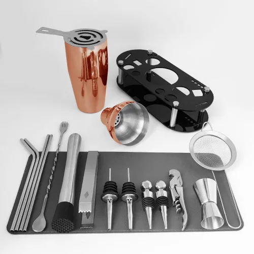 Miniatura 5 de Juego de Coctelera para Bartender con Soporte - Juego de Herramientas de Bar de 16 Piezas, Juego Mezclador de Bebidas Incluye: Cocteleras, Jigger