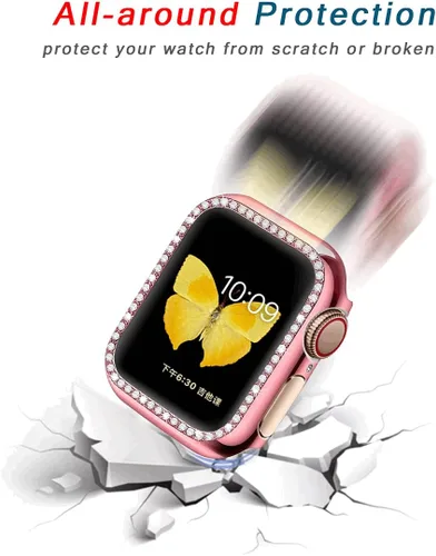 Miniatura 3 de Paquete de 2 fundas brillantes para Apple Watch de 1.732 pulgadas (Serie 6/5/4/SE) con protector de pantalla, cubierta de diamantes de cristal