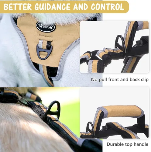 Miniatura 4 de Mihachi Arnés para perro a prueba de escapes, arnés para perro sin tirones con asa, suave acolchado reflectante y ajustable de cuerpo completo