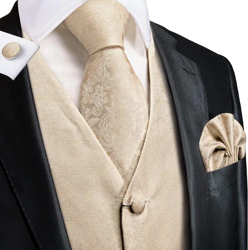 Miniatura 2 de Hi-Tie Juego de 5 piezas de chaleco con corbata de pañuelo de solapa, conjunto de chaleco de seda jacquard formal para esmoquin S-3XL