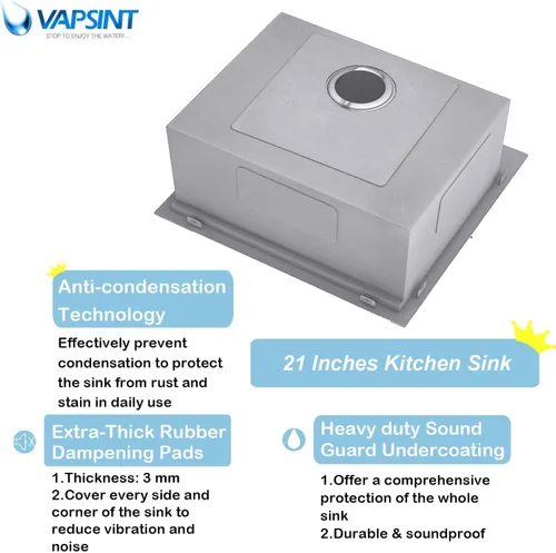 Miniatura 6 de VAPSINT Fregadero de cocina de 21 x 20 pulgadas, fregadero de cocina y bar de 21 pulgadas de montaje superior de acero inoxidable de calibre 16