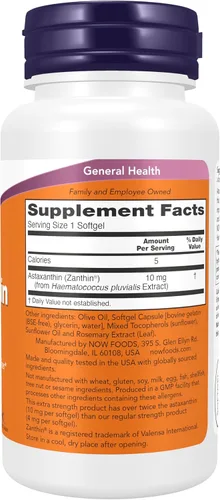 Miniatura 2 de NOW Foods Suplementos, astaxantina 10 mg, extra fuerza, derivado de microalgas Haematococcus Pluvialis sin OMG y tiene luteína, cantaxantina