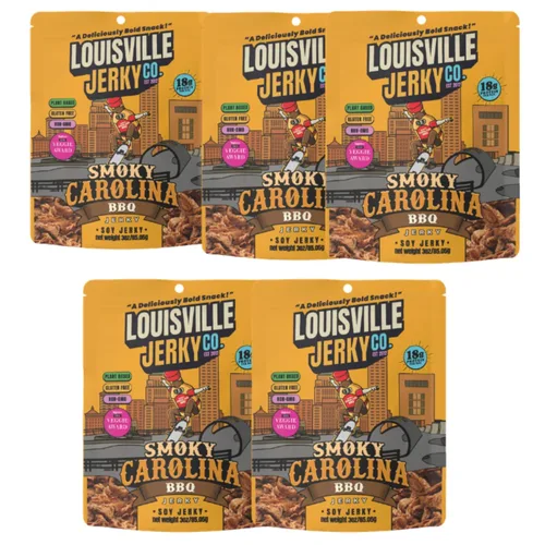 Miniatura 7 de Louisville Vegan Jerky - Carolina ahumada, carne seca apta para vegetarianos y veganos, 0.59 onzas de proteína de soja sin OMG, 300 calorías por