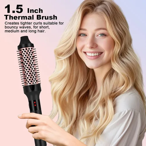 Miniatura 2 de Cepillo térmico de 1.5 pulgadas para aspecto de soplado, alisado de cabello redondo con 2 ajustes de temperatura, plancha de cerámica para cabello
