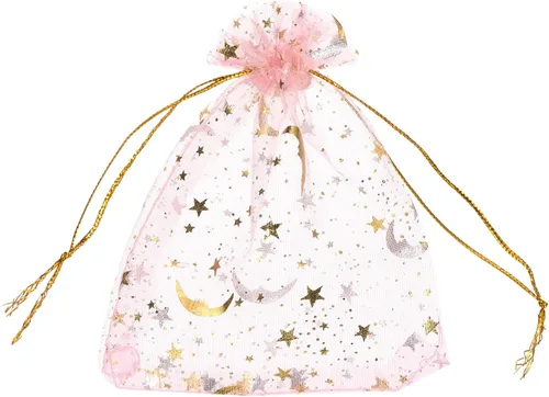 Miniatura 9 de MECCANIXITY Bolsa de organza de 3.5 x 5 pulgadas, bolsas de malla transparente de luna y estrella, bolsas de regalo con cordón, bolsa de regalo