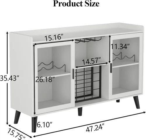 Miniatura 3 de Auromie Gabinete de bar de vinos con luz LED, gabinete de café para el hogar con estante para vino y vidrio, aparador de cocina con estantes