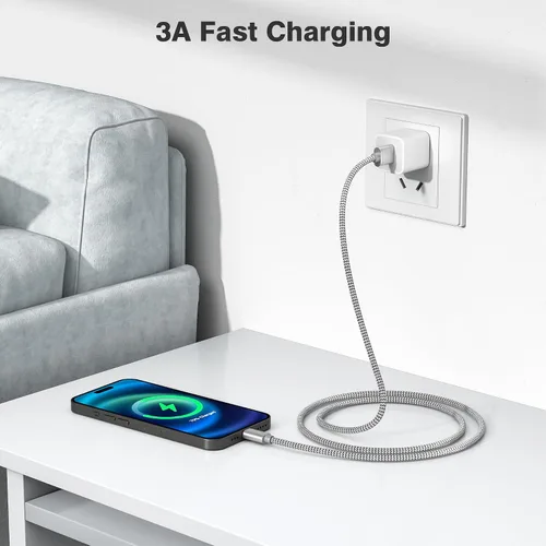 Miniatura 5 de Cable de carga USB tipo C, paquete de 3, (1.5/3.3/6.6 pies), de nailon, para Samsung Galaxy Fold Note 9, 8, S10, S9, S8, S10E, 10, 10E, Plus, S20