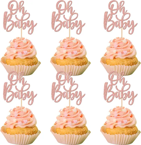 Miniatura 12 de 24 piezas Oh Baby Cupcake Toppers Glitter Baby Shower Cupcake Picks Reveal Género Decoración de Pasteles para Baby Shower Niños Niñas Fiesta de Azul