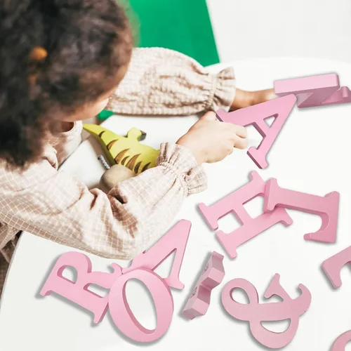 Miniatura 3 de Letras de madera rosa de 4 pulgadas, letras de madera sin terminar para decoración de pared, letras decorativas de pie en rodajas, decoración