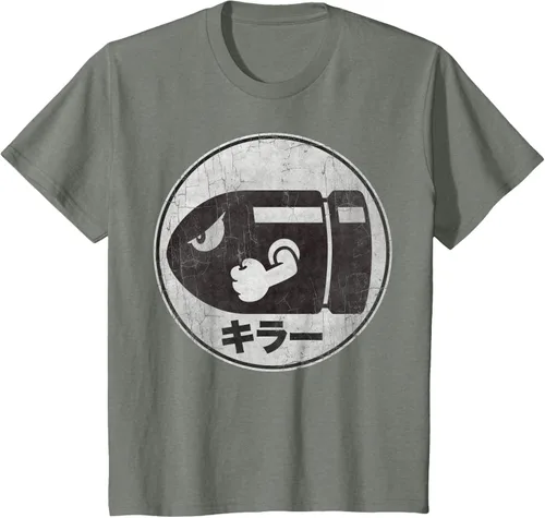 Miniatura 63 de Super Mario Camiseta con logotipo de Bullet Bill Distressed en Kanji
