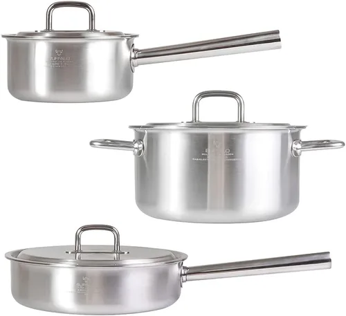 Miniatura 12 de BUFFALO Sartén para wok de acero inoxidable con tapa, parte inferior redonda de 14 pulgadas (13.8 in), utensilios de cocina antiadherentes de tres