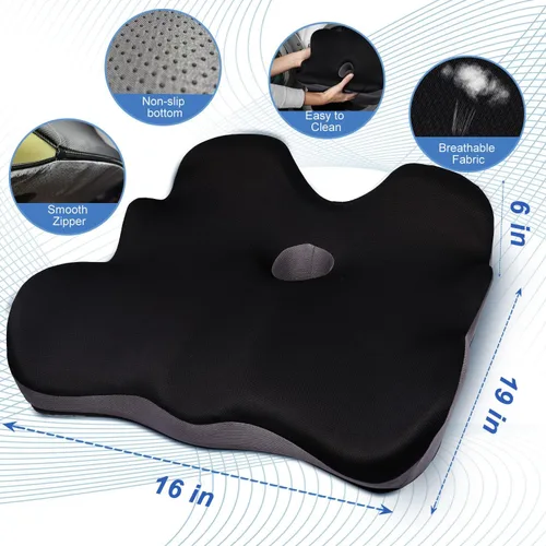 Miniatura 8 de Cojín de asiento para aliviar la presión del coxis de cadera, cojines ergonómicos extra grandes de espuma viscoelástica de 6 pulgadas de grosor
