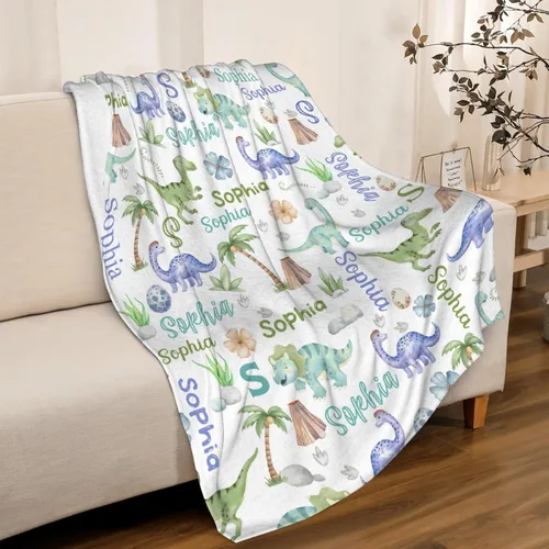 Miniatura 2 de Manta Personalizada con Nombre de Dinosaurio Regalos Personalizados Mantas de Franela Súper Suaves y Ligeras Manta para Niños, Adultos, Adecuada