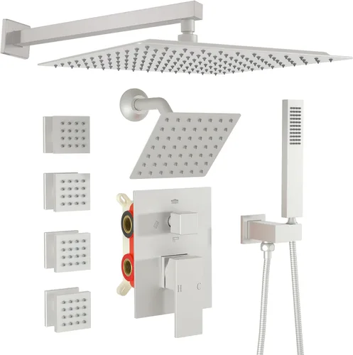 Miniatura 26 de Enga - Sistema de ducha con espray corporal, 12 pulgadas de sistema de cabezal de ducha de lluvia montado en la pared, sistema de chorros de ducha