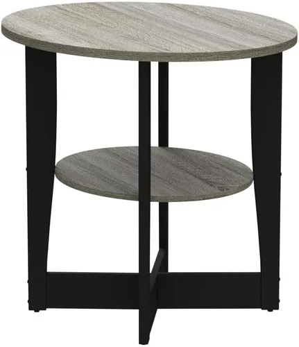 Miniatura 4 de Furinno JAYA - Juego de 2 mesas auxiliares redondas de 2 niveles con mesa ovalada, mesita de noche, mesita de noche con estante abierto, para sala