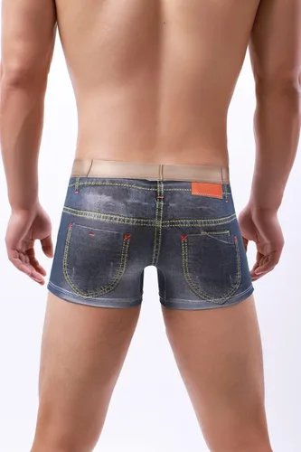 Miniatura 3 de Golirsteca Calzoncillos tipo bóxer de algodón con estampado de mezclilla 3D para hombre, ropa