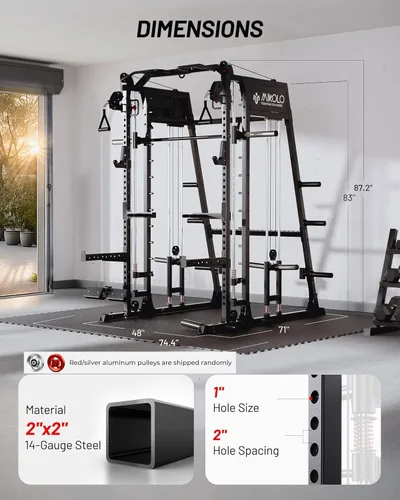 Miniatura 7 de Mikolo M4 2.0 Standard/Ultra/Elite Smith Machine, estante para sentadillas de 2200 libras con sistema LAT-Pull Down y máquina cruzada de cables