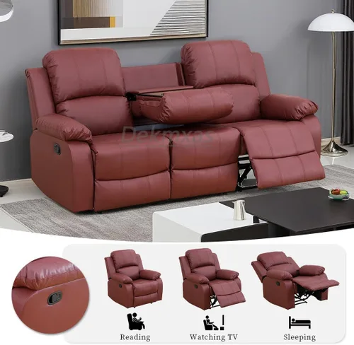 Miniatura 4 de Juego de sala de Estar reclinable de 3 piezas, juego de sofá reclinable Manual para conjunto de muebles de sala de Estar, con consola de Rojo