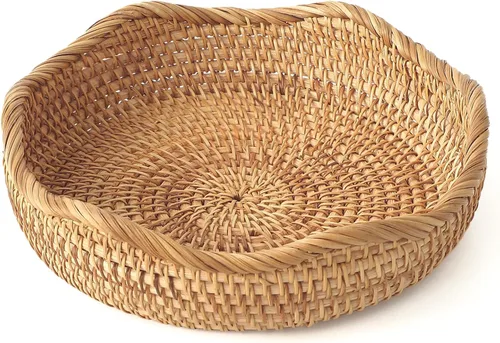 Miniatura 6 de HITOMEN Cestas de pan de ratán hechas a mano, cestas redondas de mimbre para frutas, tazones de almacenamiento de servicio, naturales, decorativas